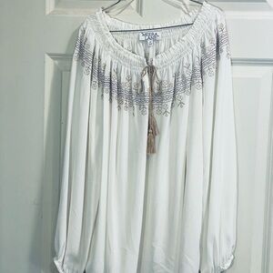 White Ruffled Bib Collar Blouse